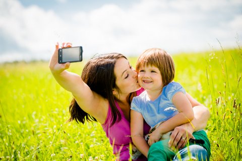 Selfie - mother, child and kitten