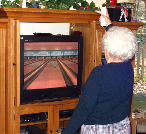 Nintendo wii! My mother-in-law Thelma wii bowling a 155!!!