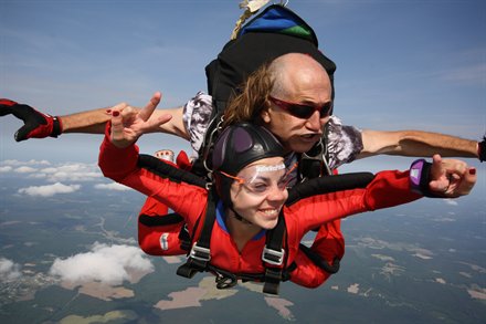 Instructor and Angelita skydiving