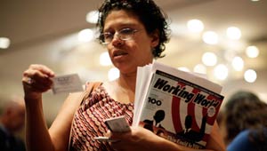 A woman attends a job fair