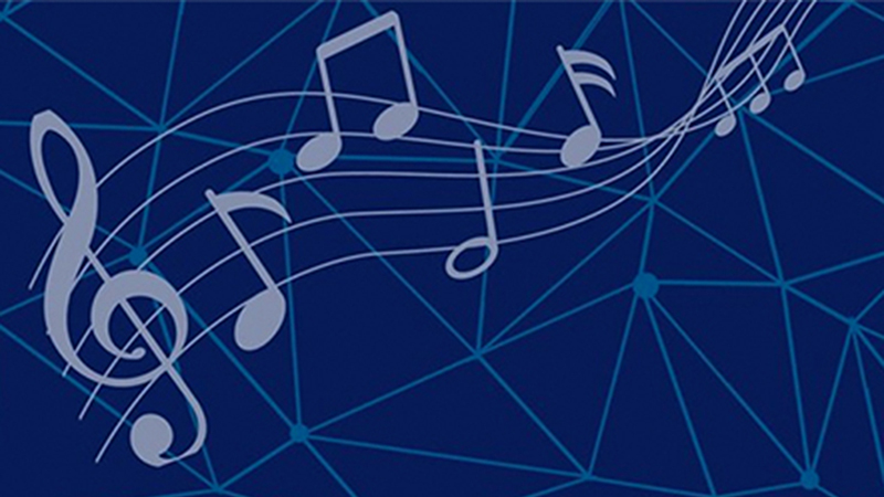 Various music notes on a blue background