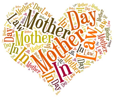 Tag or word cloud Mother In Law day related in shape of heart