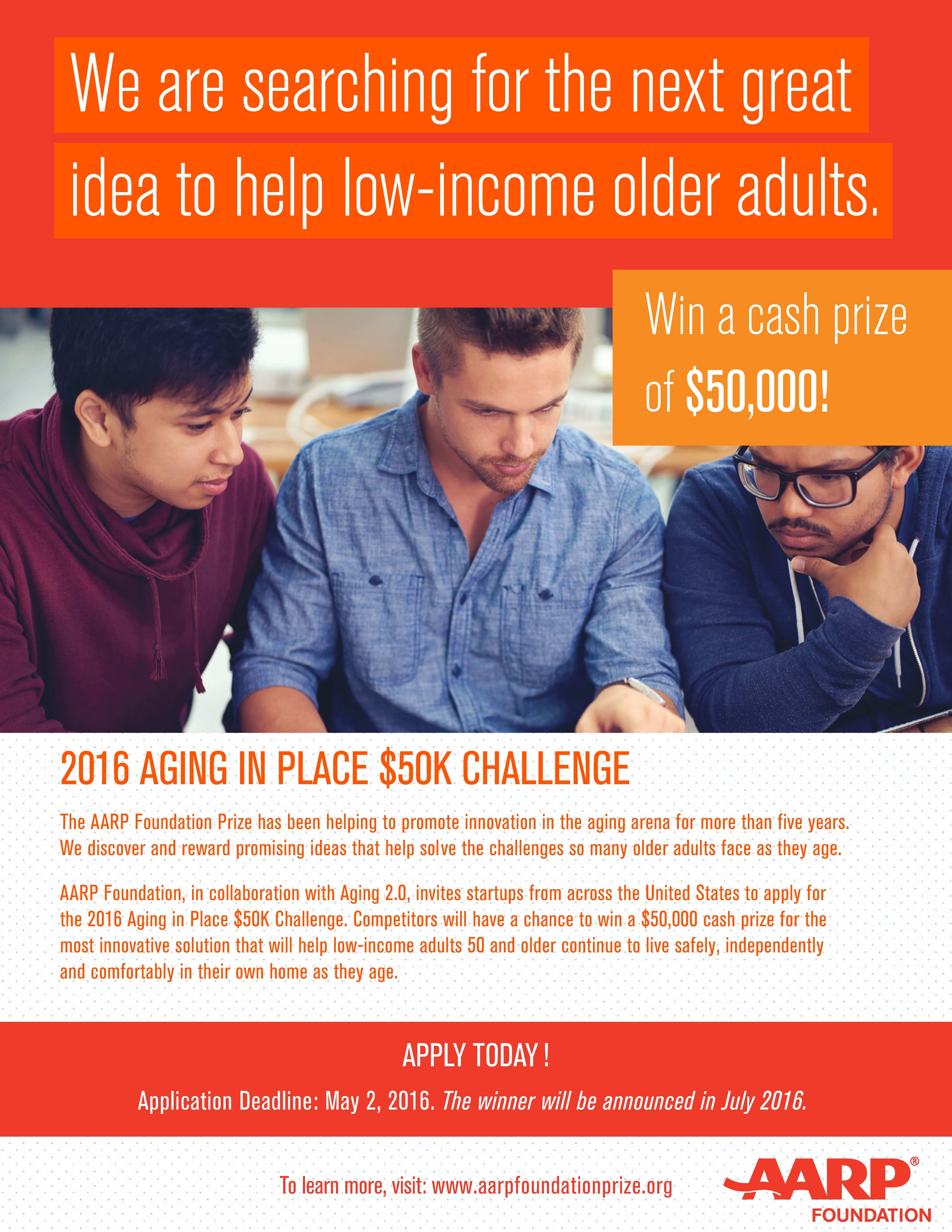 Flyer about the AARP Foundation 2016 $50K Challenge