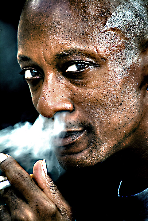 Face Closeup African American Smoker