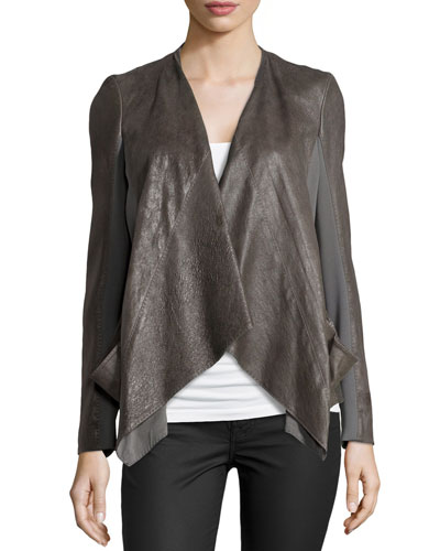 Donna Karan draped leather jacket with jersey panels