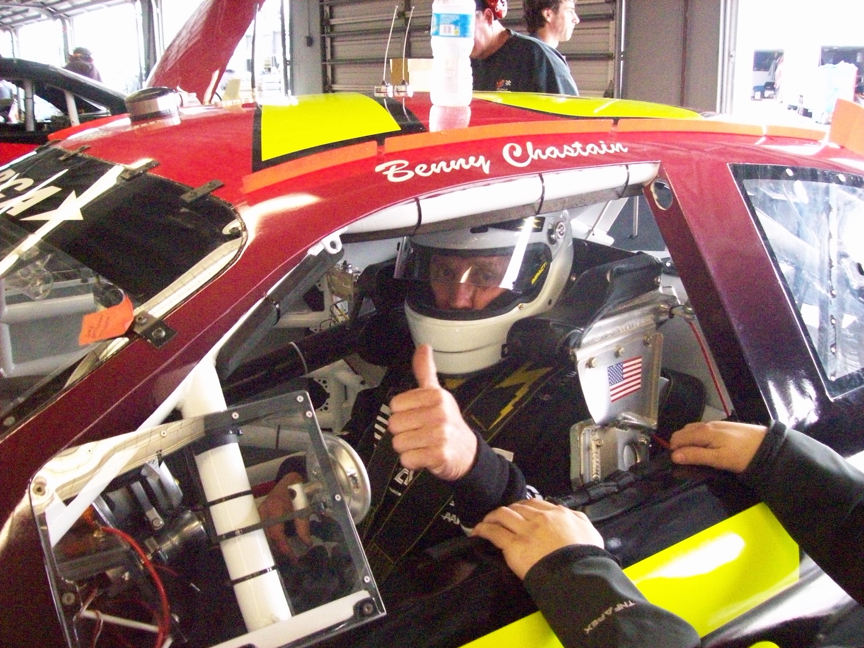 Benny Chastain prepares for practice run at Daytona International Speedway