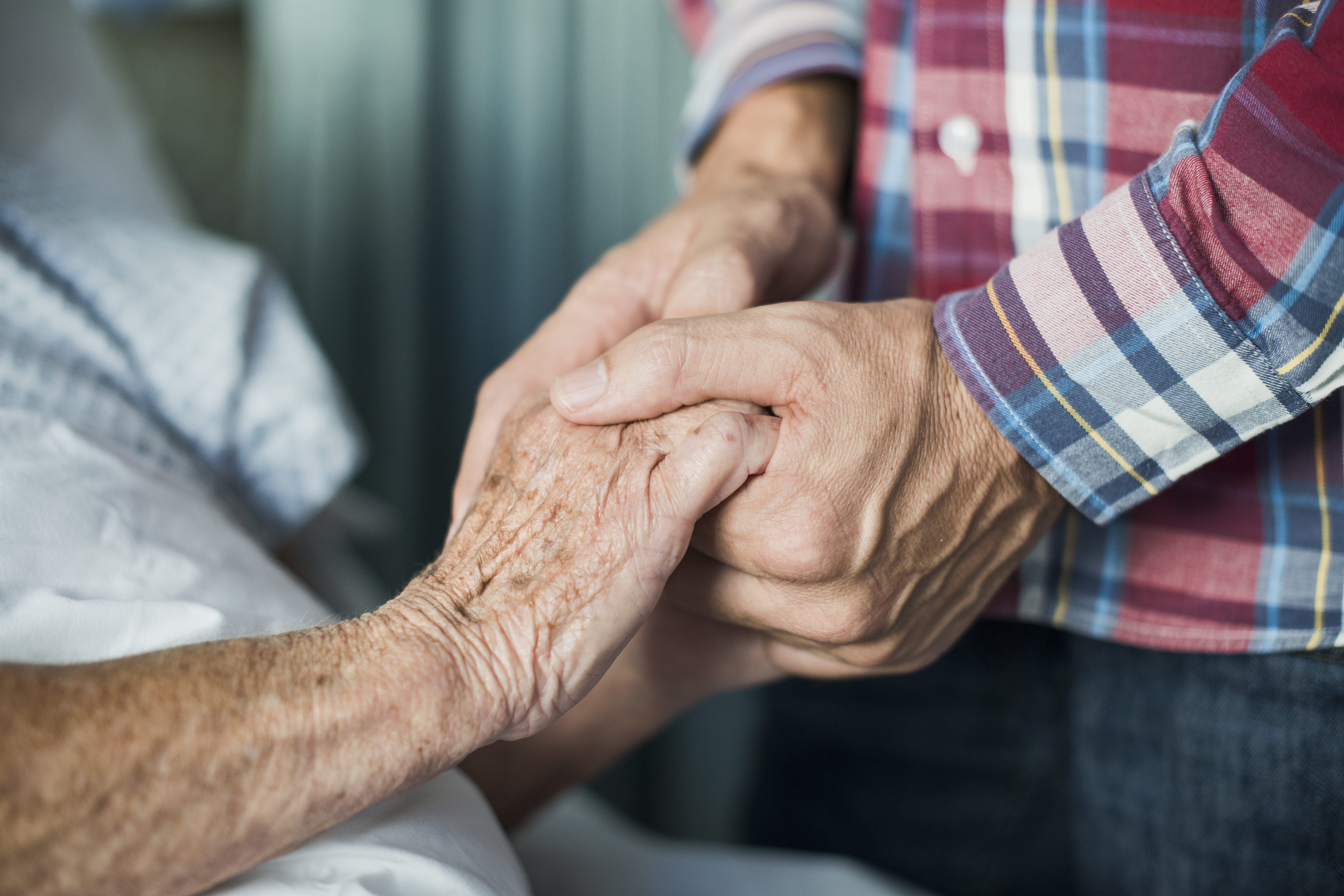 Close up of son holding his mothers hands - stock photo