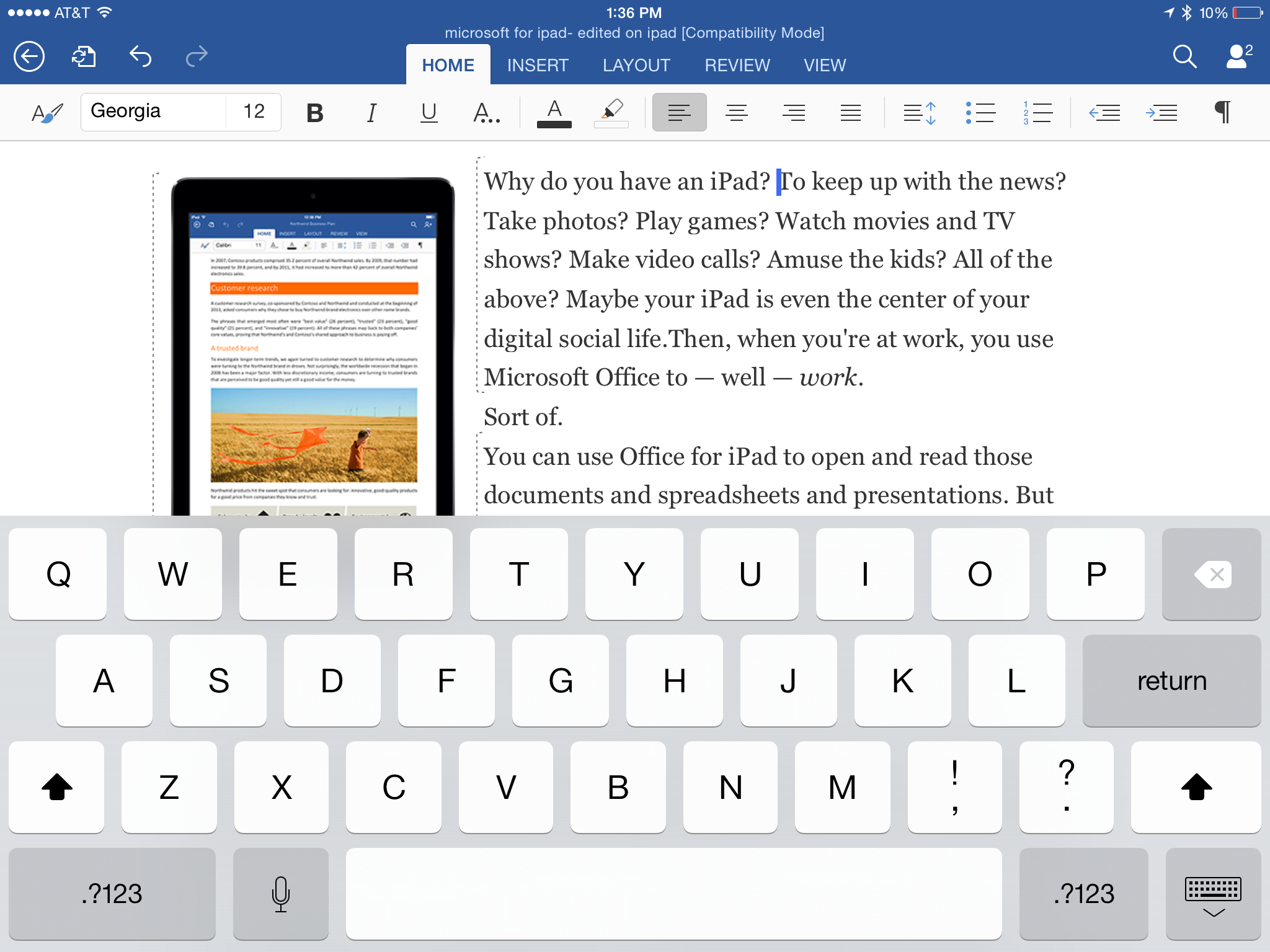 Screenshot of Microsoft Word for iPad