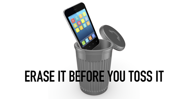 smart phone in trash can