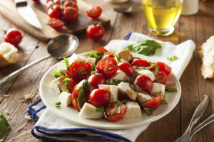 Homemade Healthy Caprese Salad with Tomato Mozzarella and Basil