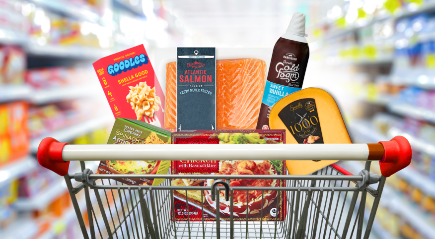 photo collage of favorite supermarket items, aldi, costco, trader joes