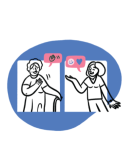 Two women talking with speech bubbles showing emojis
