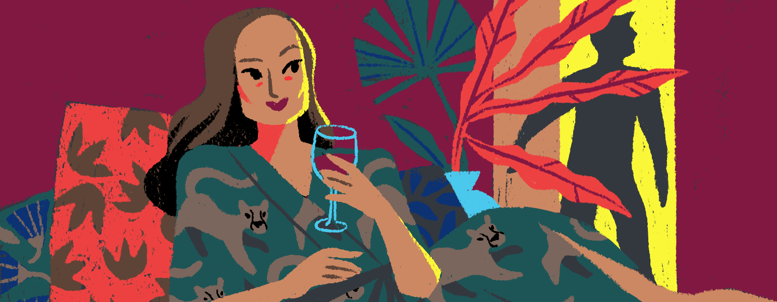 illustration of lady laying down waiting for her lover by carolina buzio