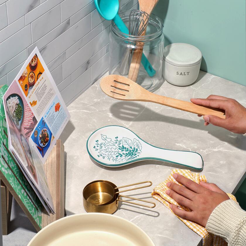 Teal and white kitchen spoon rest