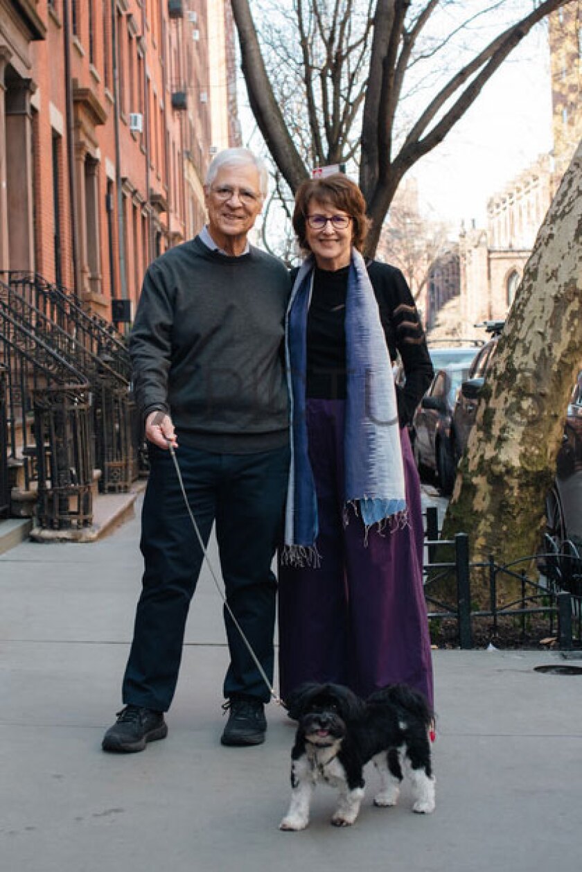 Author Delia Ephron with husband Peter Rutter and their dog Charlotte in NYC.