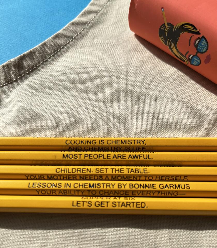Lessons in Chemistry book, pencils