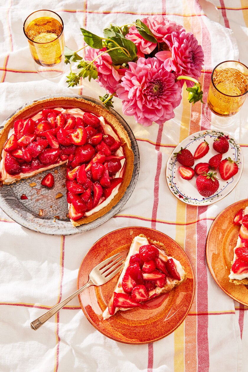 summer dessert styled with colorful table setting