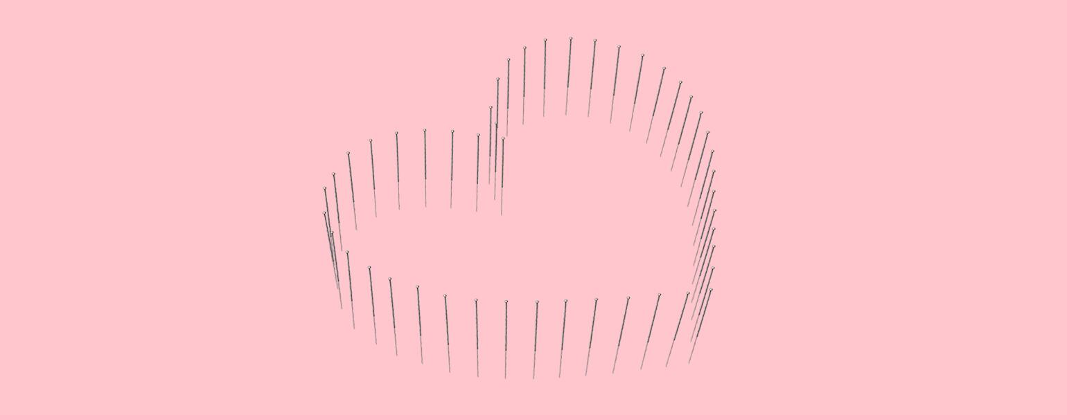 illustration of heart symbol with acupunture needles