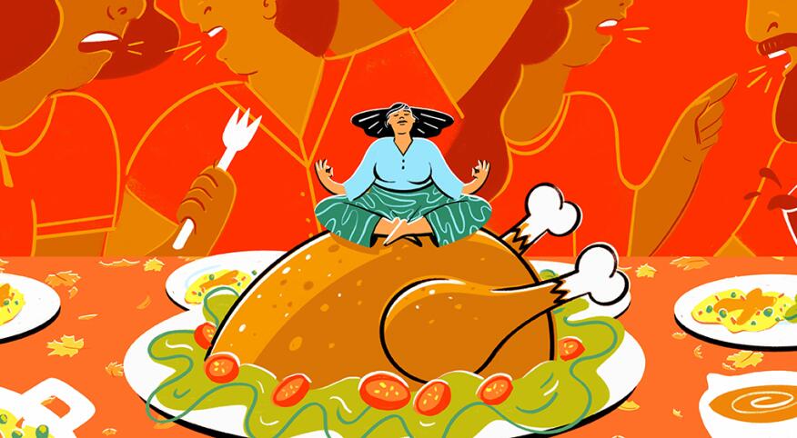illustration_of_woman_meditating_on_thanksgiving_turkey_while_family_members_argue_by_tara_jacoby_1440x560.jpg
