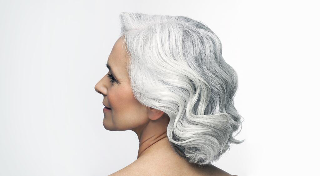 Woman with white and gray hair