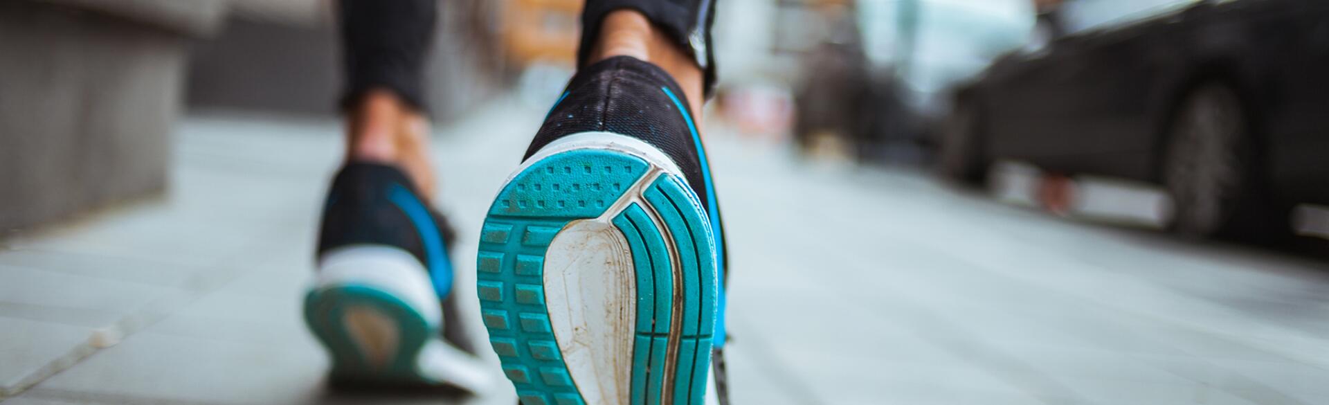 Close up shot of runner's shoes