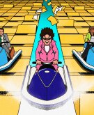 illustration of woman on jetski racing other people, launch a business