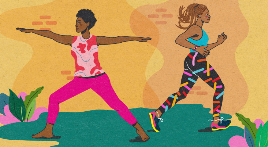 illustration of 2 woman doing fitness activities