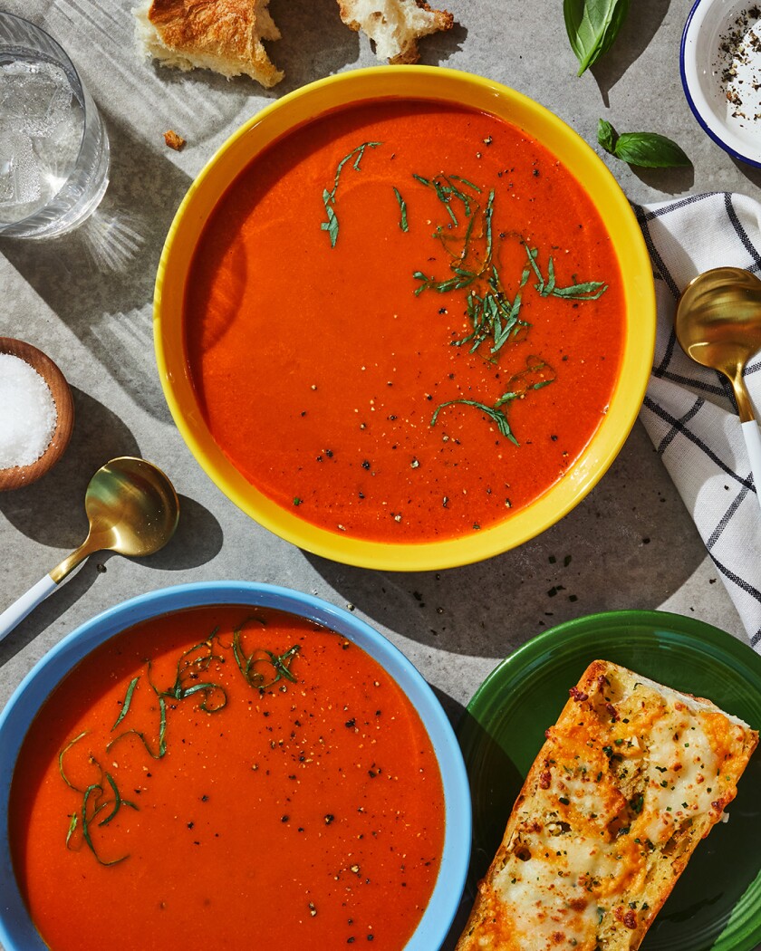 Tomato soup on a decorated table