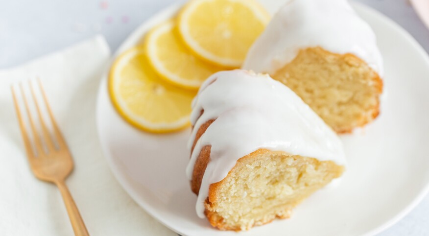 Vegan lemon cake on a white plate