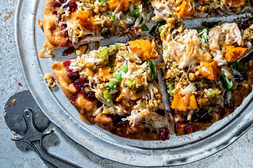 Turkey pizza made out of leftovers