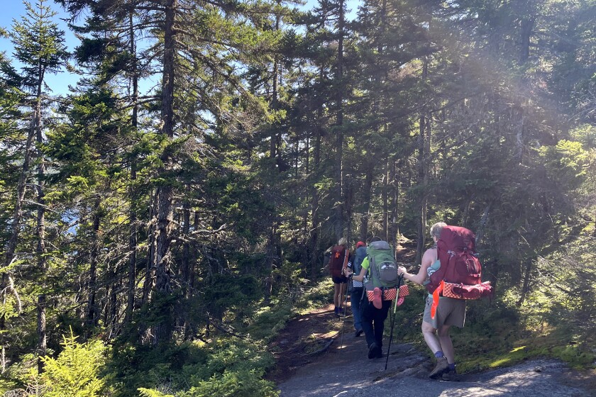 Hiking the Appalachian Trail in Maine’s 100‐Mile Wilderness, over Nesuntabunt Mountain