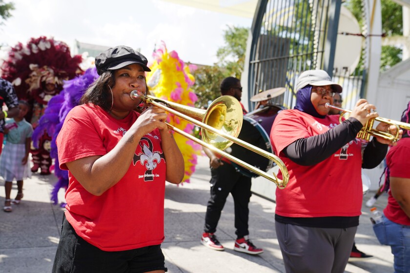 The Original Pinettes Brass Band performs at ESSENCE Family Day, 2023