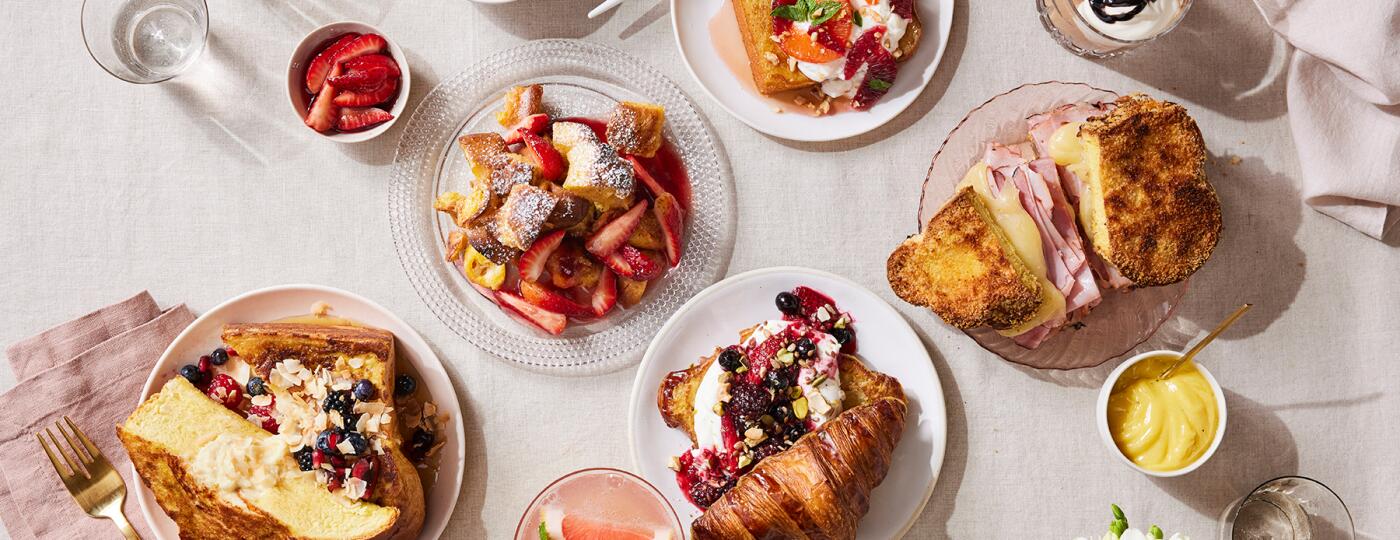 Different types of French toast on a table