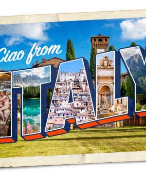 photo collage of ciao from italy postcard, italy, italy travel