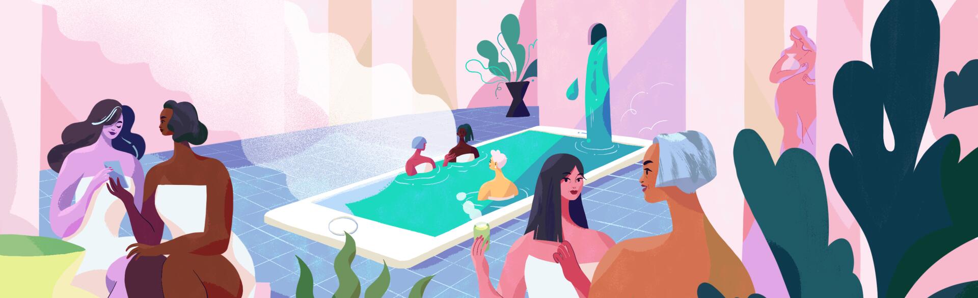 illustration of women at a spa