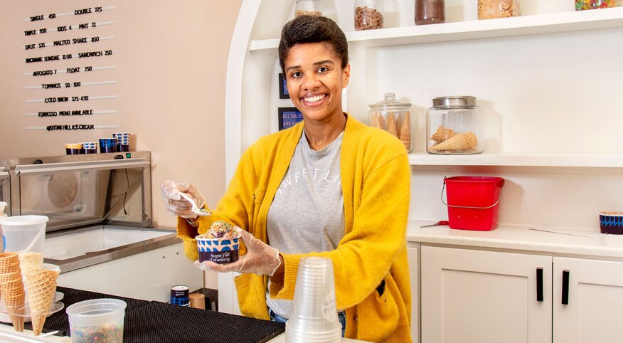 Portrait of Petrushka Bazin, owner of Sugar Hill Creamery in Harlem, NYC.