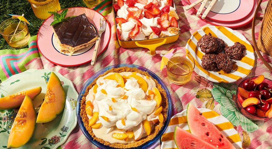 Dessert styled on grass at an outdoor picnic