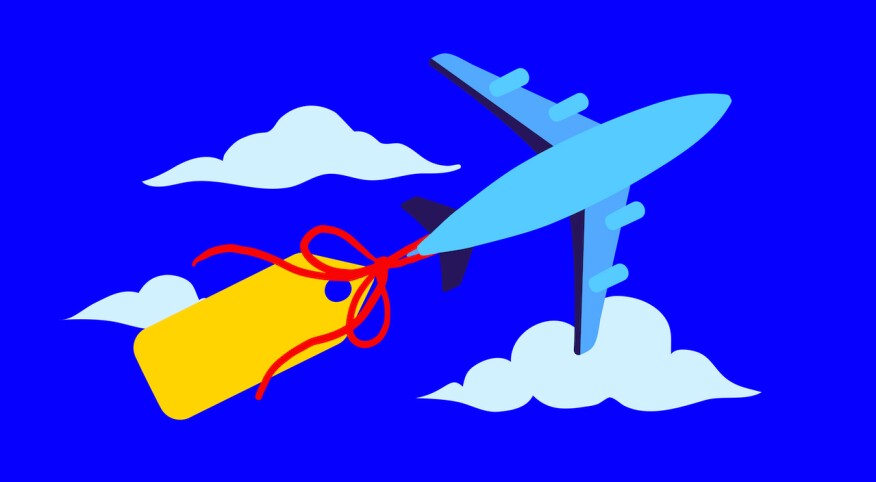 illustration of price tag attached on flying plane