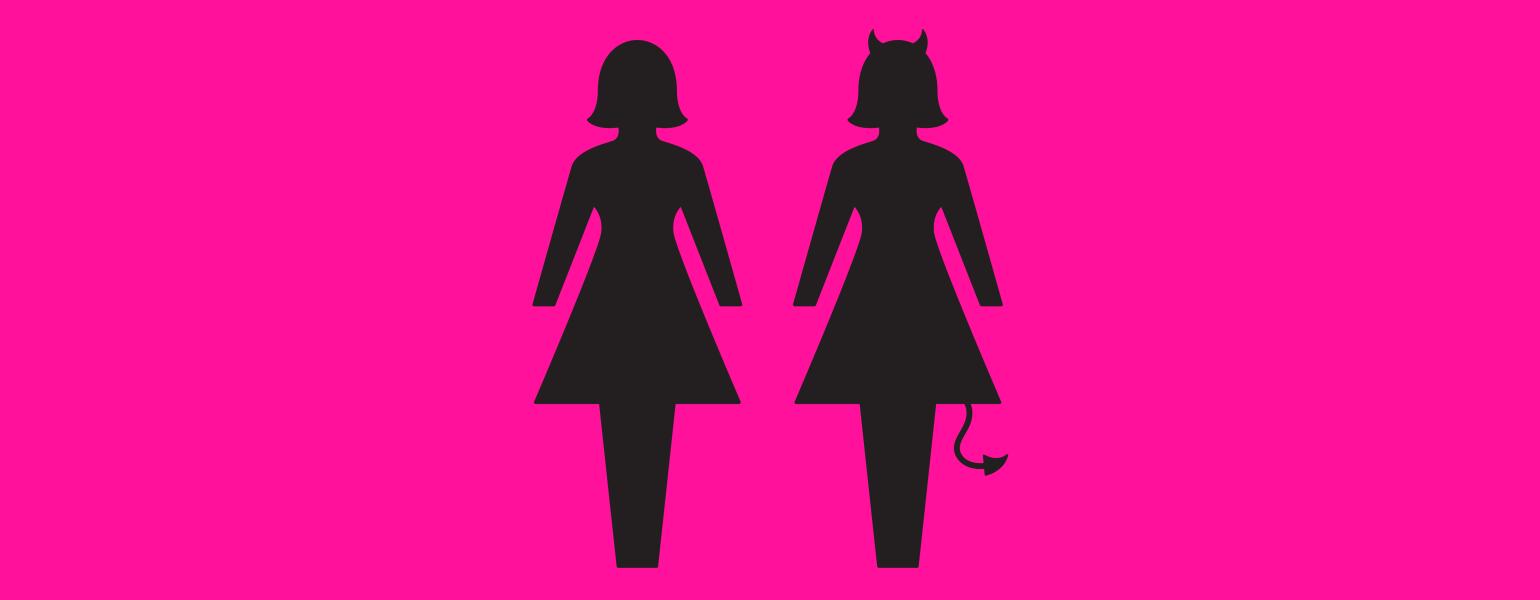 An illustration of two female silhouettes. One silhouette is normal, while the other has Devil horns and a tail, indicating a toxic friendship.