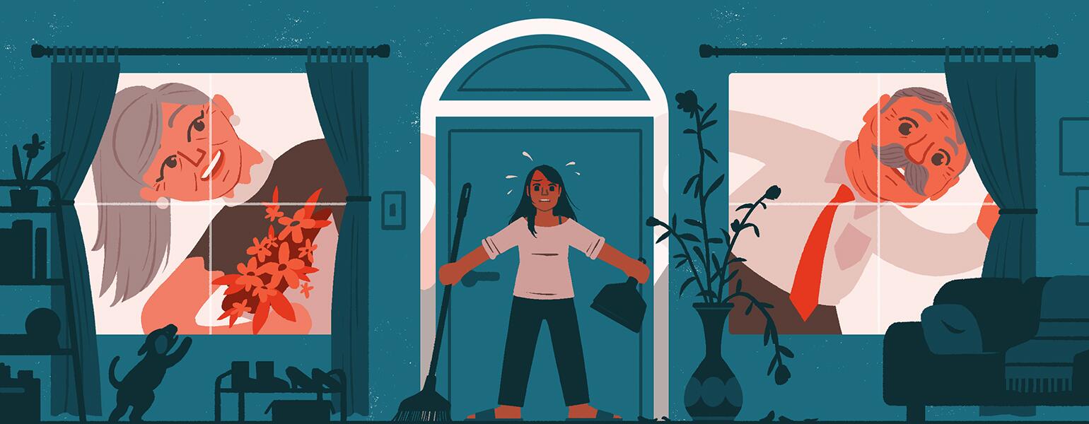 aarp, girlfriend, parents, illustration