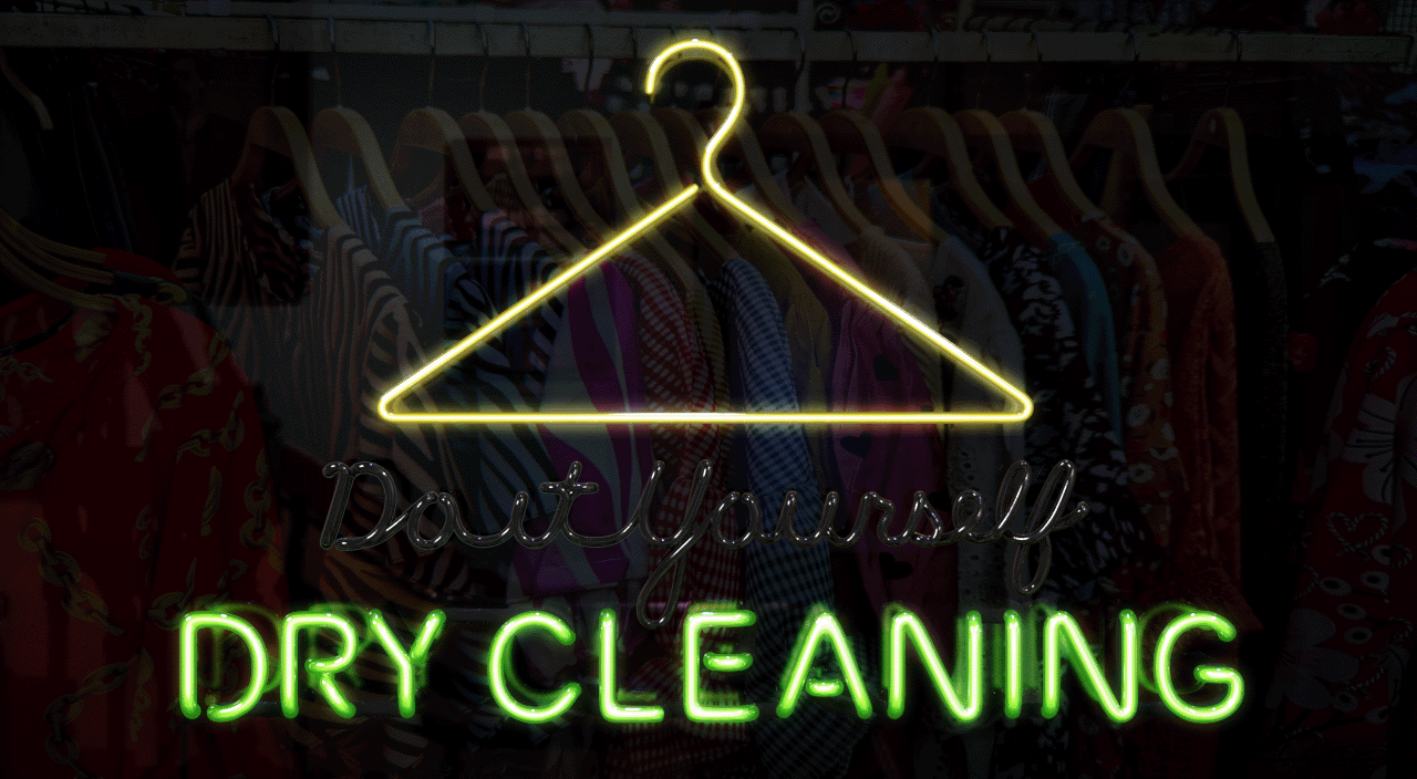 animation of do it yourself dry cleaning neon sign