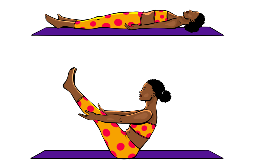 illustration of woman doing boat yoga pose