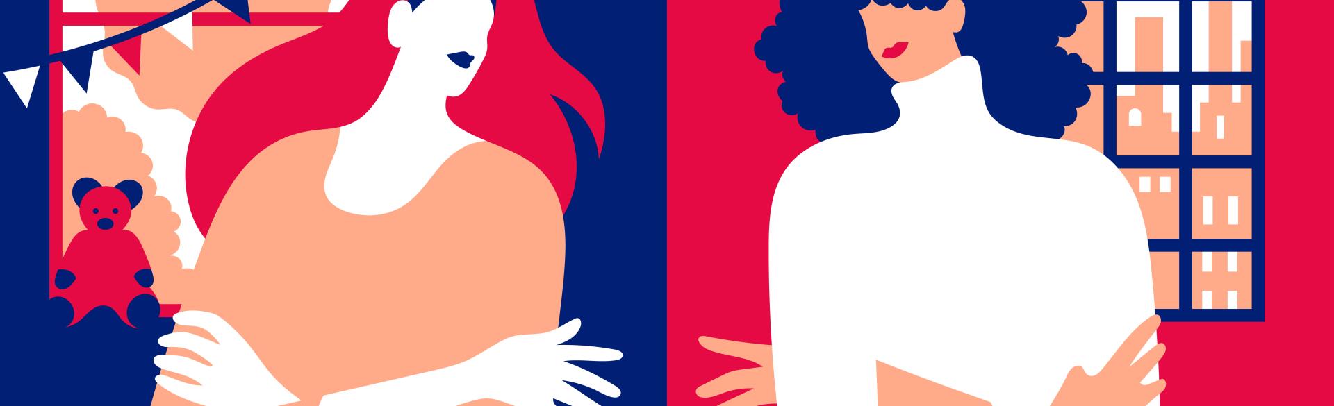 illustration of two ladies extending their hands towards each other