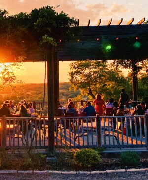 The Driftwood Bistro in Driftwood, Texas at sunset