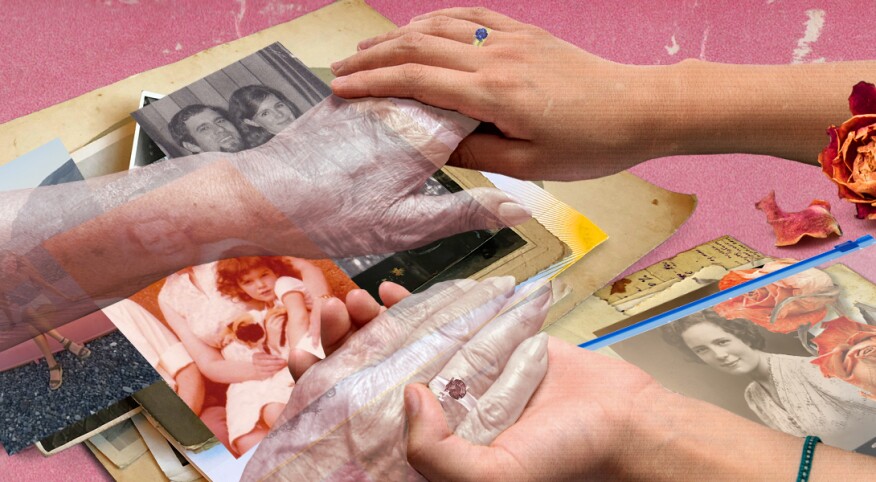 photo collage of grandmother holding hands with granddaughter by michelle thompson