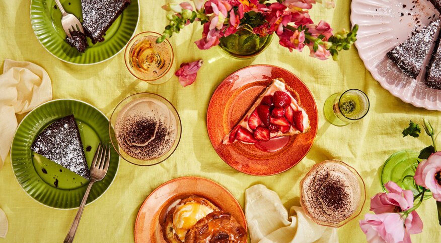 summer dessert styled with colorful table setting