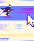 illustration of scammer leaving email icon, scams