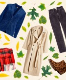 Collage of fall clothing with fall leaves in background