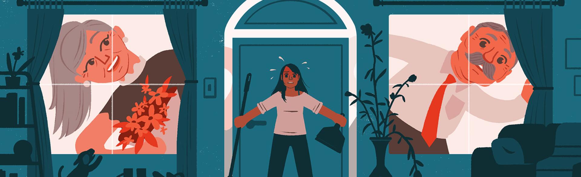 aarp, girlfriend, parents, illustration