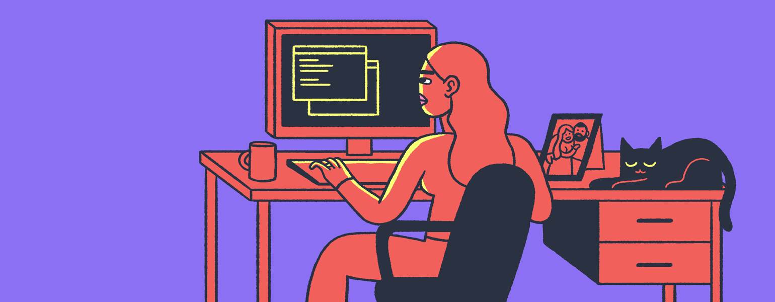 Graphic of a woman on computer getting random email from ex-boyfriend.